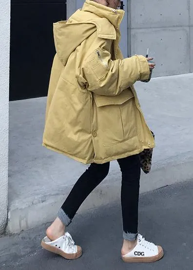 2019 plus size warm winter coat side open winter coats yellow hooded women parkas