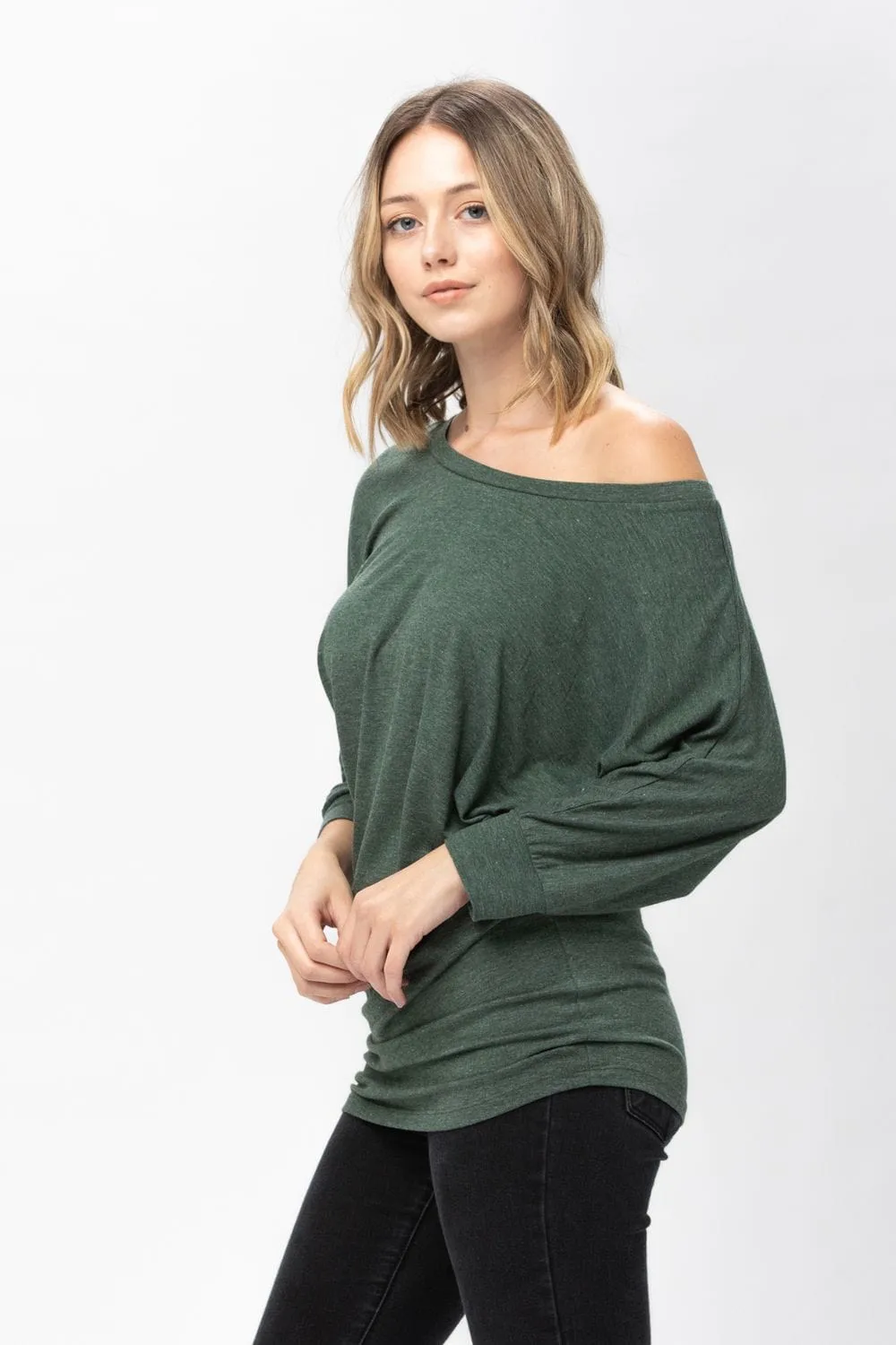 3/4 Dolman Batwing Sleeve Round Neck Comfy Loose fit Casual Tunics Tops Blouses Tshirts