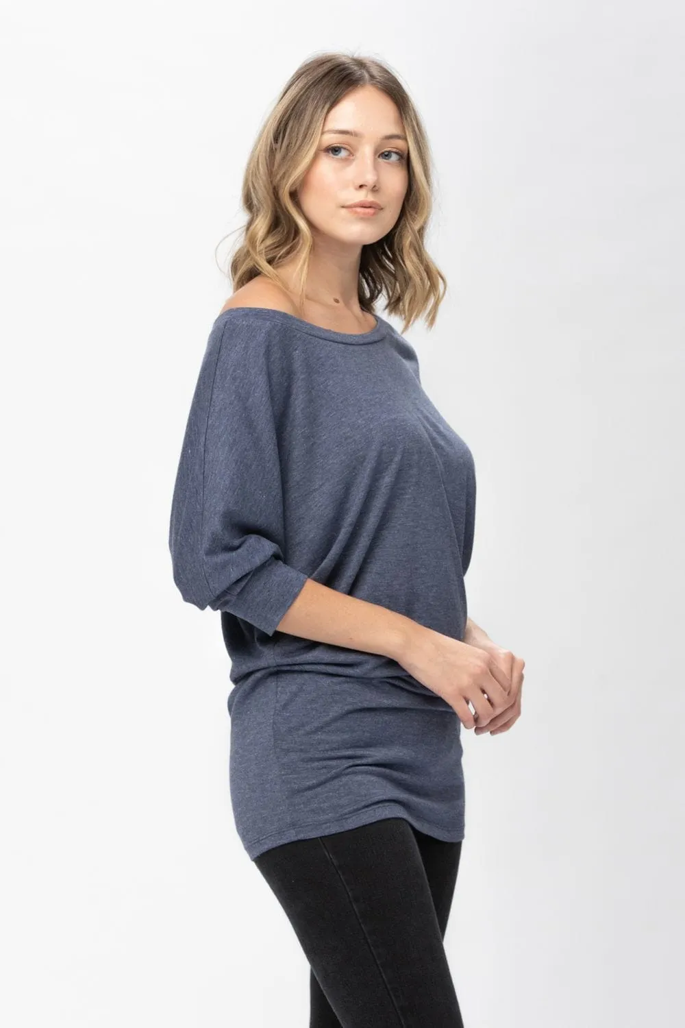 3/4 Dolman Batwing Sleeve Round Neck Comfy Loose fit Casual Tunics Tops Blouses Tshirts