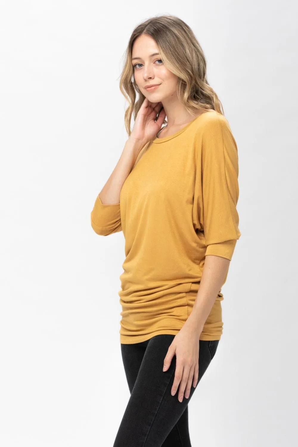 3/4 Dolman Batwing Sleeve Round Neck Comfy Loose fit Casual Tunics Tops Blouses Tshirts