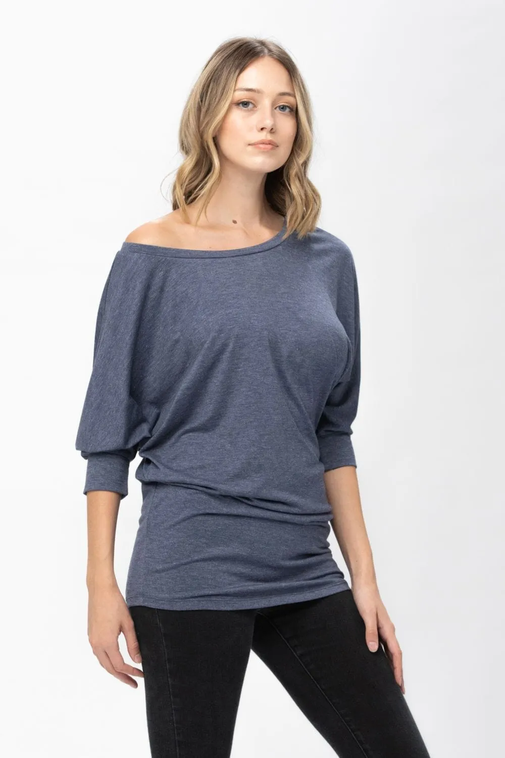 3/4 Dolman Batwing Sleeve Round Neck Comfy Loose fit Casual Tunics Tops Blouses Tshirts