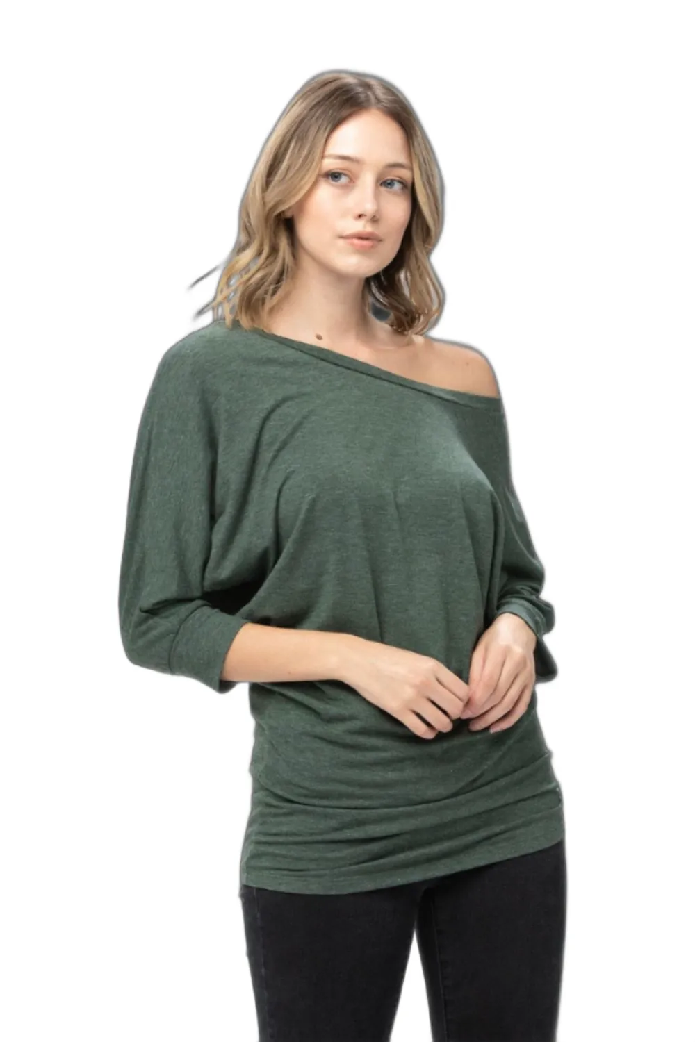 3/4 Dolman Batwing Sleeve Round Neck Comfy Loose fit Casual Tunics Tops Blouses Tshirts