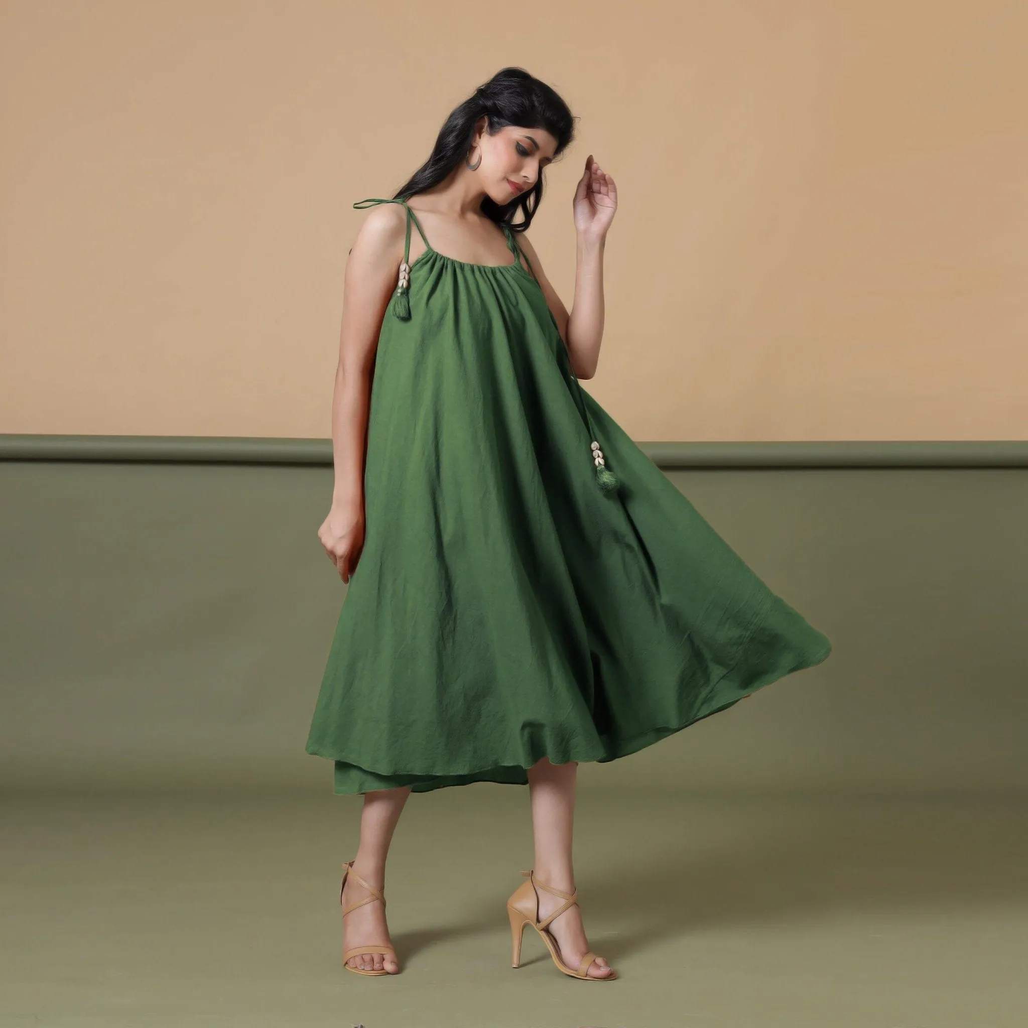 6-Way Convertible Forest Green Tie-Dye Cotton Skirt Dress