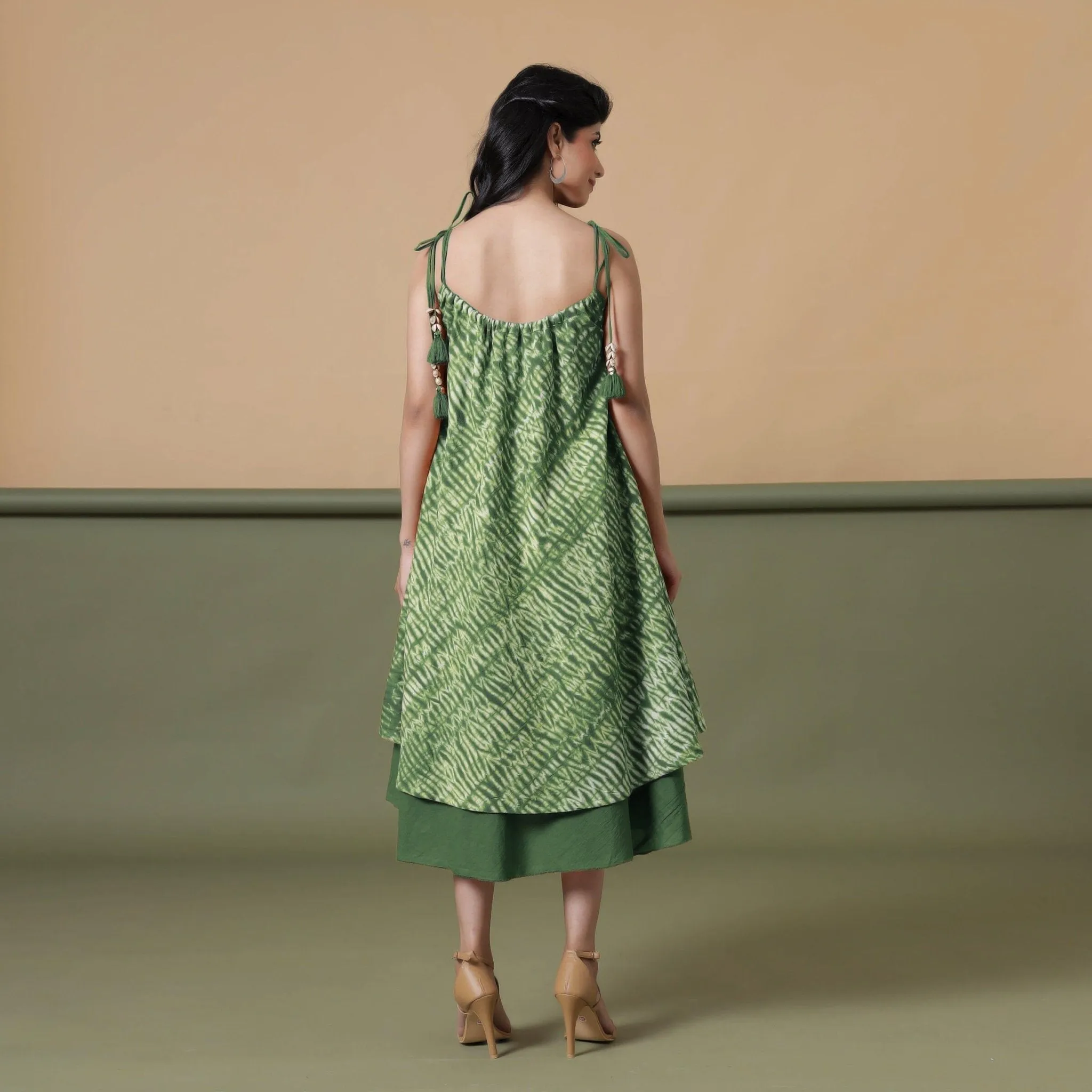 6-Way Convertible Forest Green Tie-Dye Cotton Skirt Dress