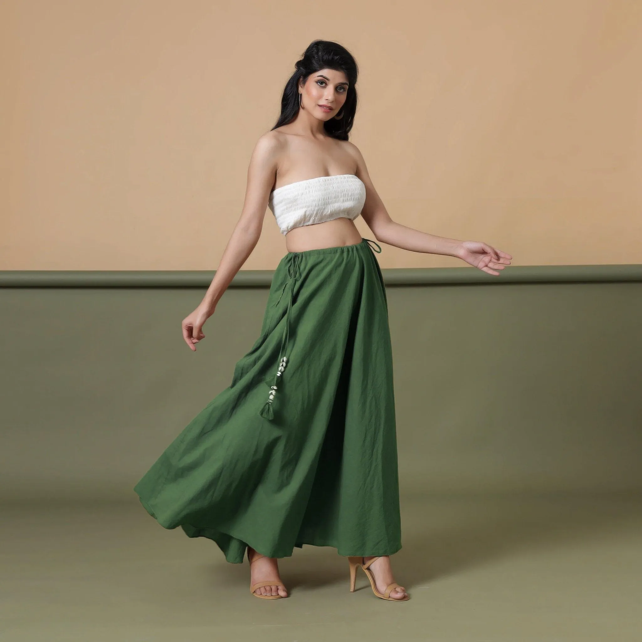 6-Way Convertible Forest Green Tie-Dye Cotton Skirt Dress