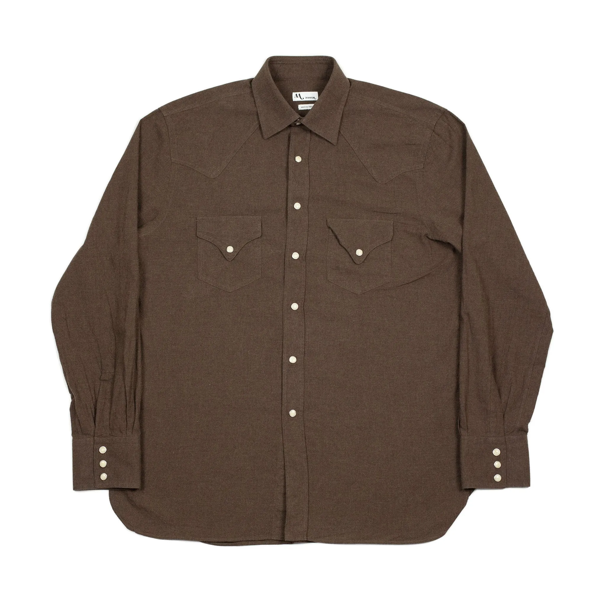 Aariosto western shirt in cocoa lightweight brushed cotton