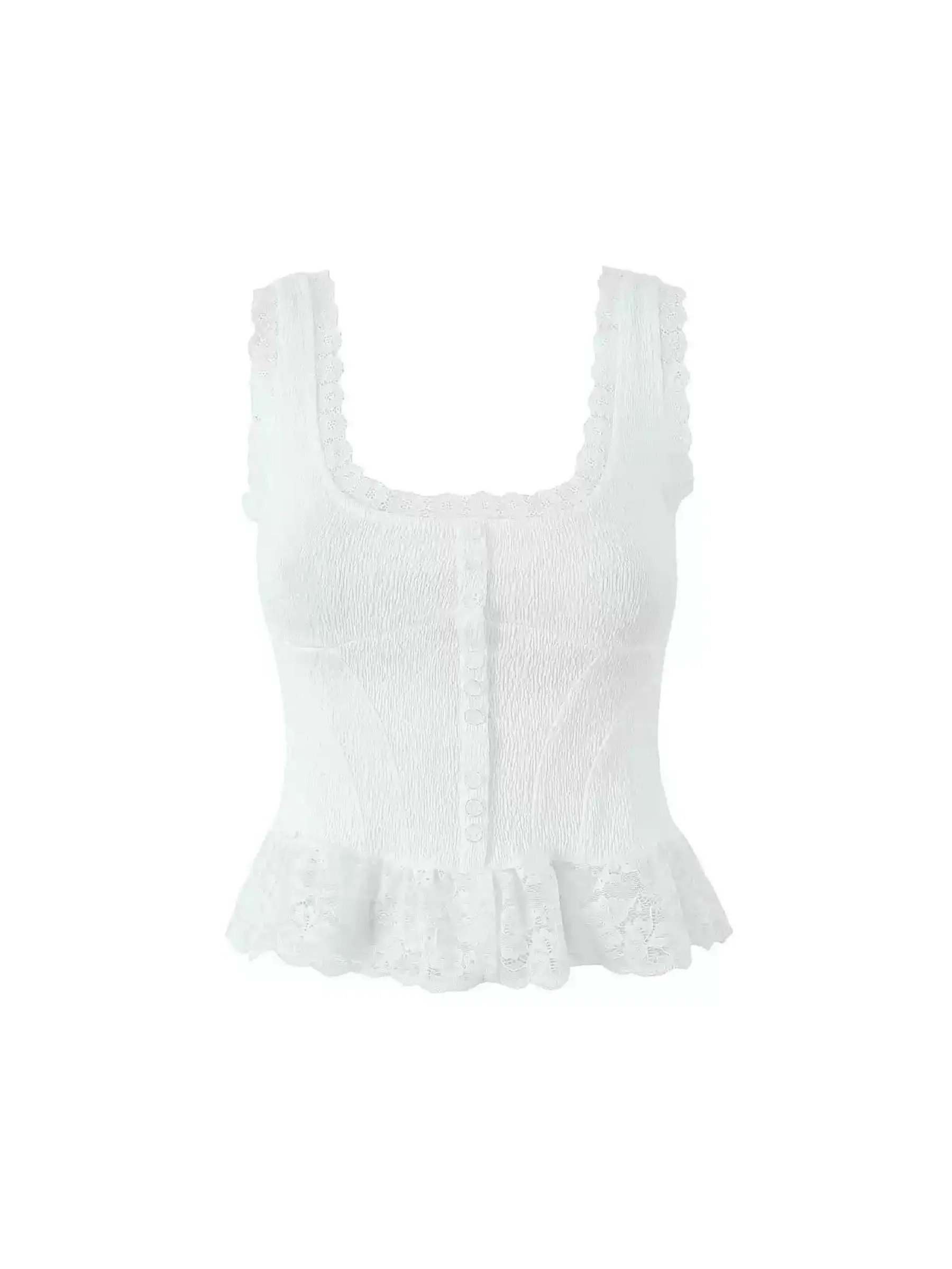 Amelia Lace Trim Button-Up Top