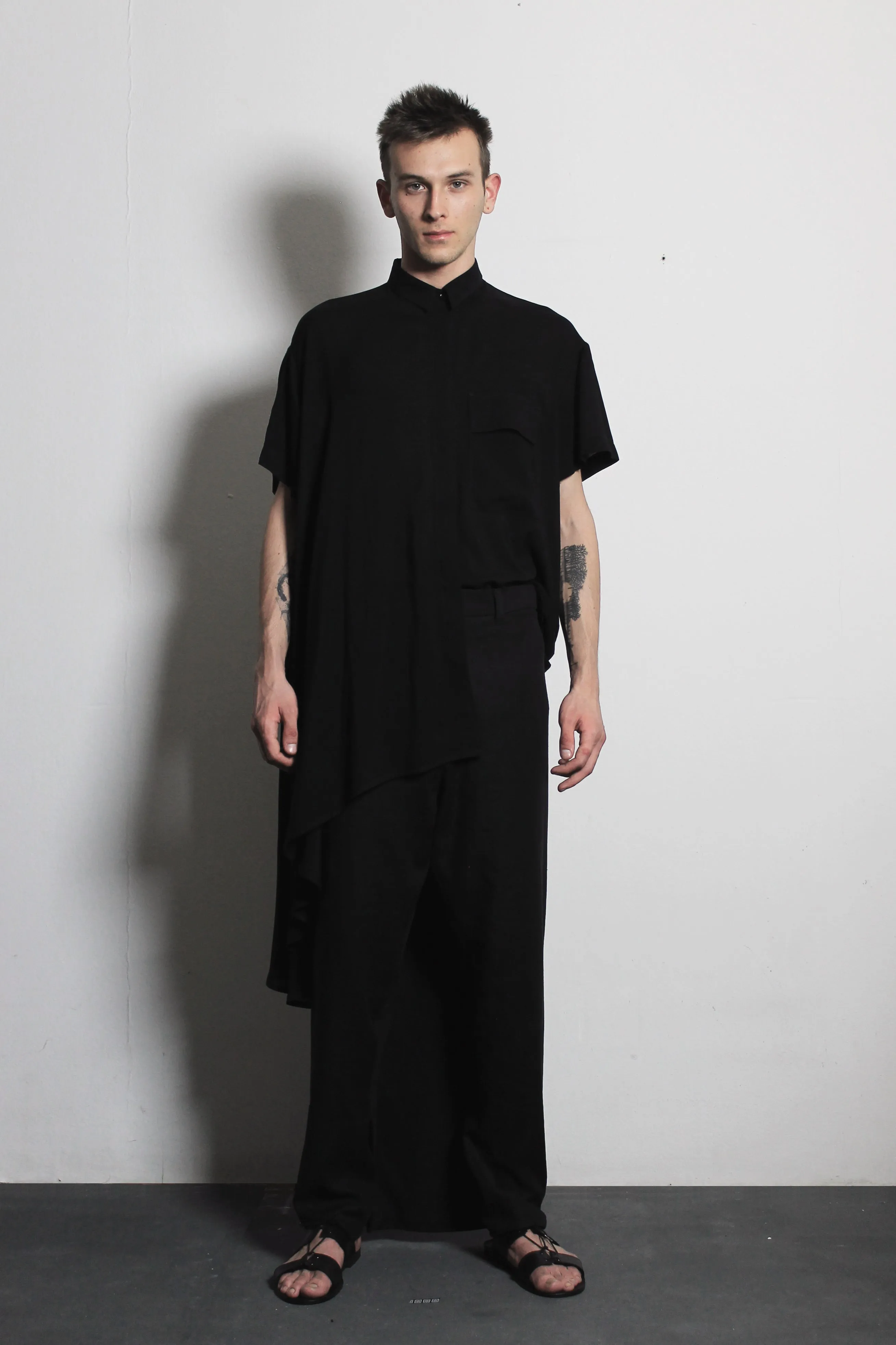 Asymmetric Black Cotton Shirt