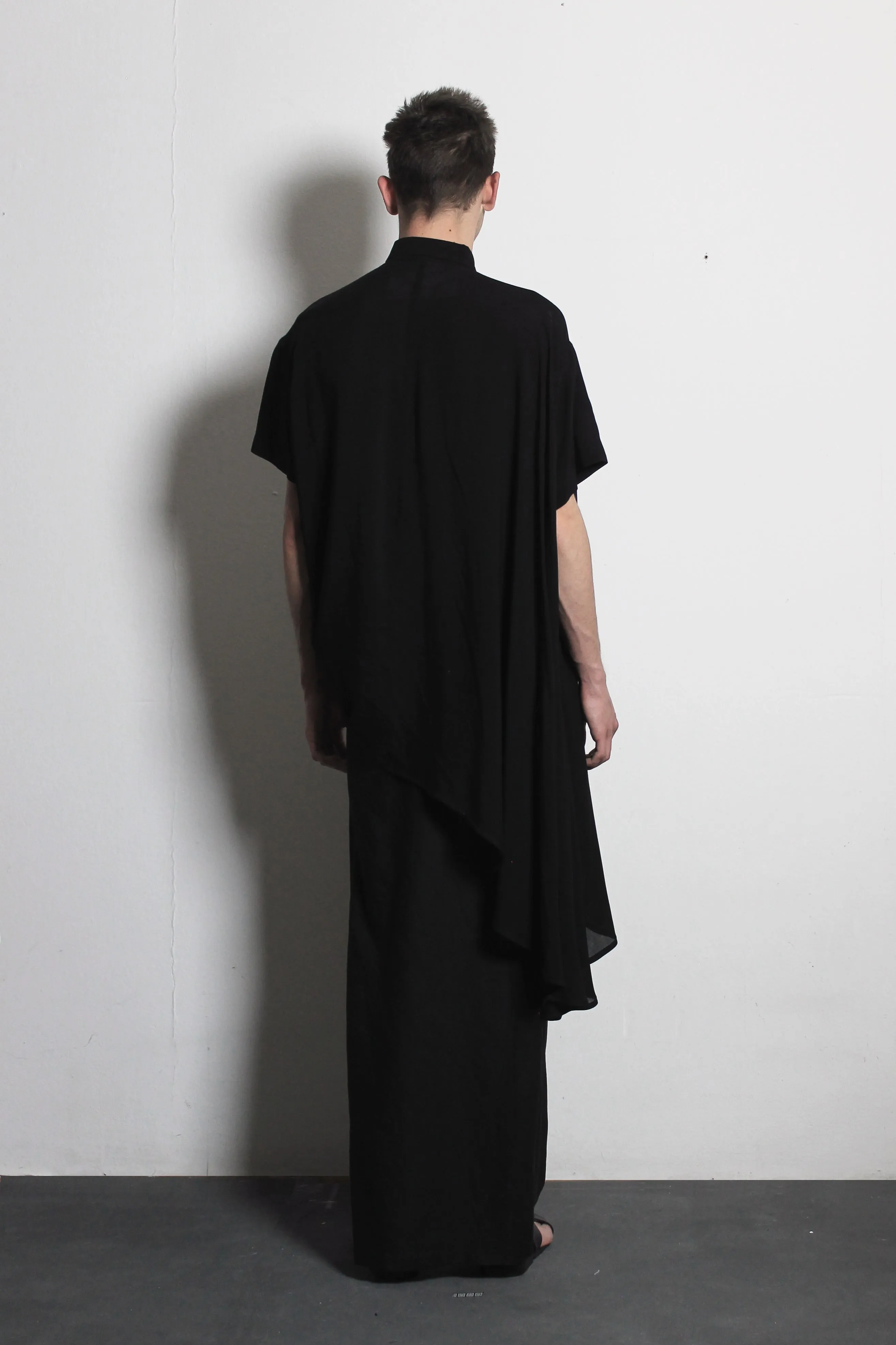 Asymmetric Black Cotton Shirt