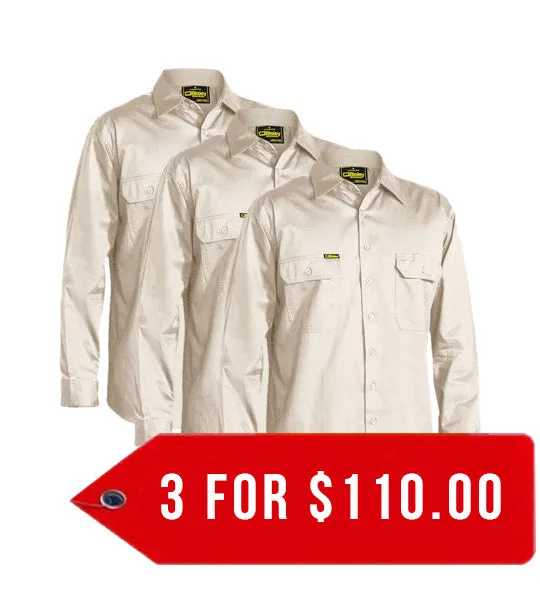 Bisley Cool Lightweight Drill Shirt - Long Sleeve-3 Pack-(BS6893-1)