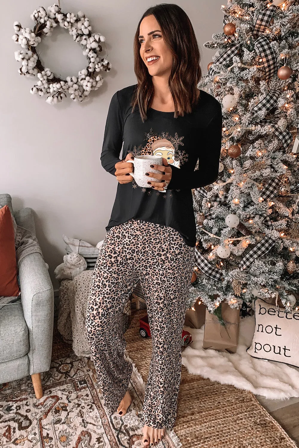 Black Christmas Animal Print Lounge Set