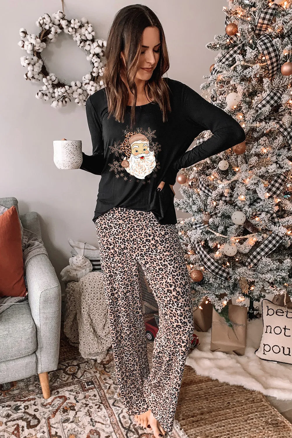 Black Christmas Animal Print Lounge Set