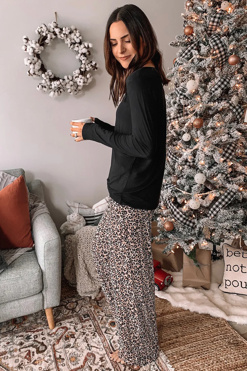 Black Christmas Animal Print Lounge Set