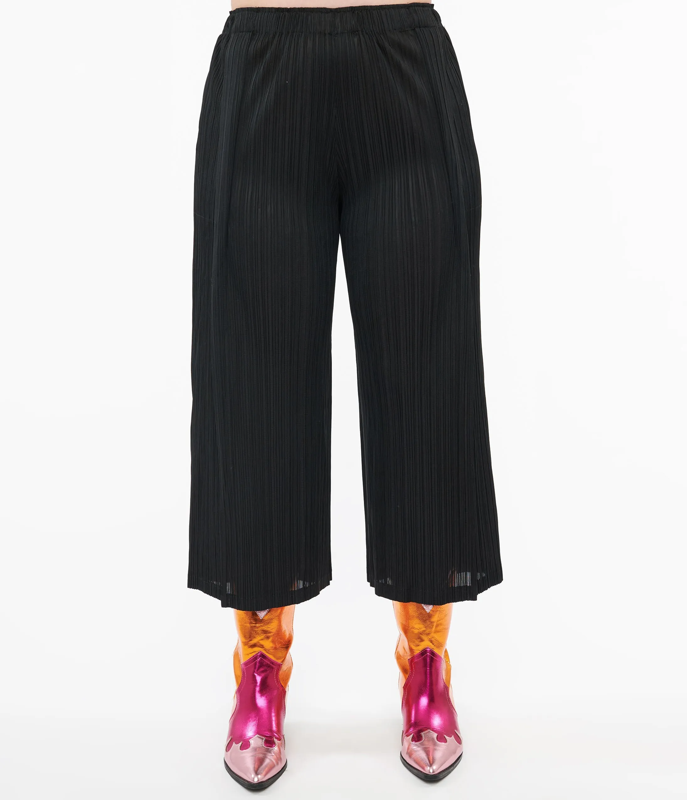 Black Pleated Cropped Pants