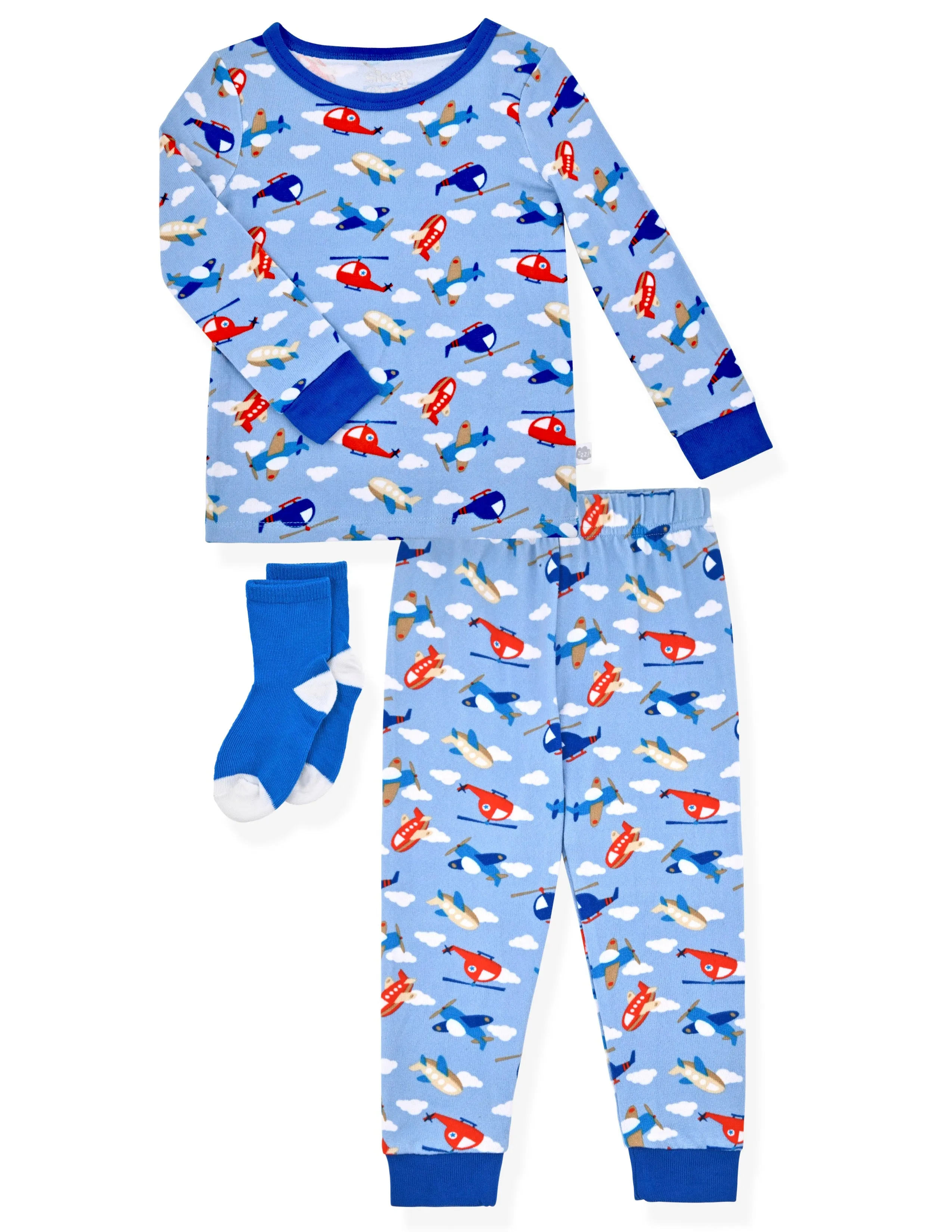 Boys 2-Piece Super Soft Jersey Snug-Fit Pajama Set with Socks - Sky Adventure.