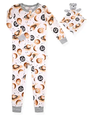 Boys Super Soft Snuggle Jersey Zip-Up Coverall Pajama with Blankey Buddy - Planets.