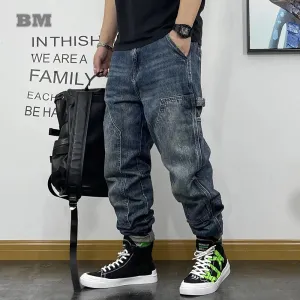 Cargo Jeans Streetwear Skateboard Harem Trousers with Japanese Denim