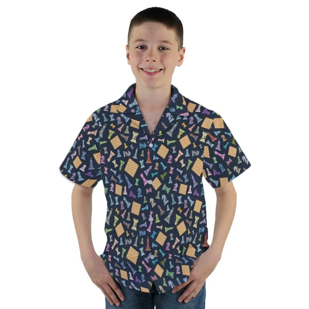 Chess Colorful Pieces Board Blue Youth Hawaiian Shirt