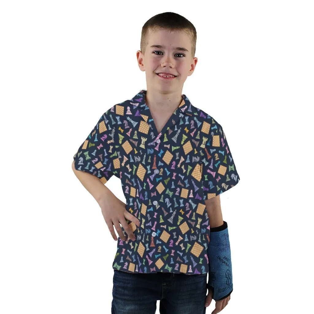 Chess Colorful Pieces Board Blue Youth Hawaiian Shirt