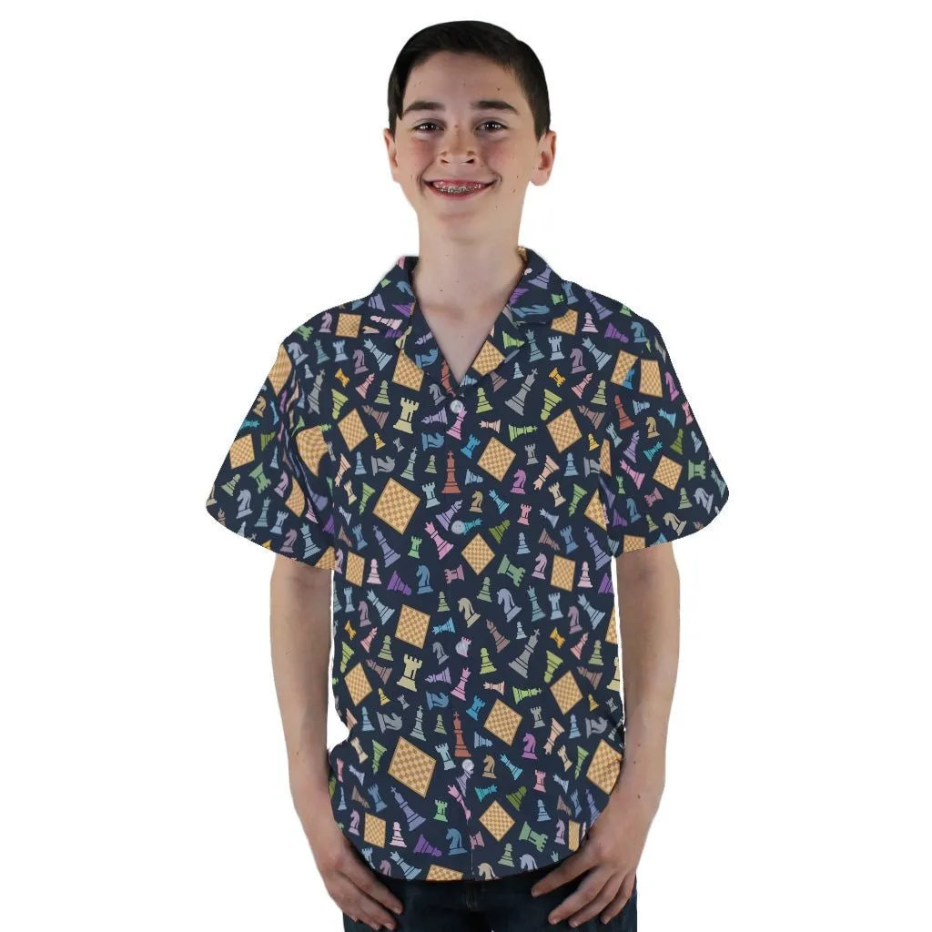 Chess Colorful Pieces Board Blue Youth Hawaiian Shirt