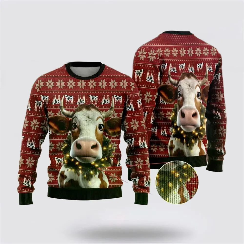 Christmas Cow Wreaths Ugly Christmas Sweater, Farm Sweater, Christmas Gift, Best Winter Outfit Christmas