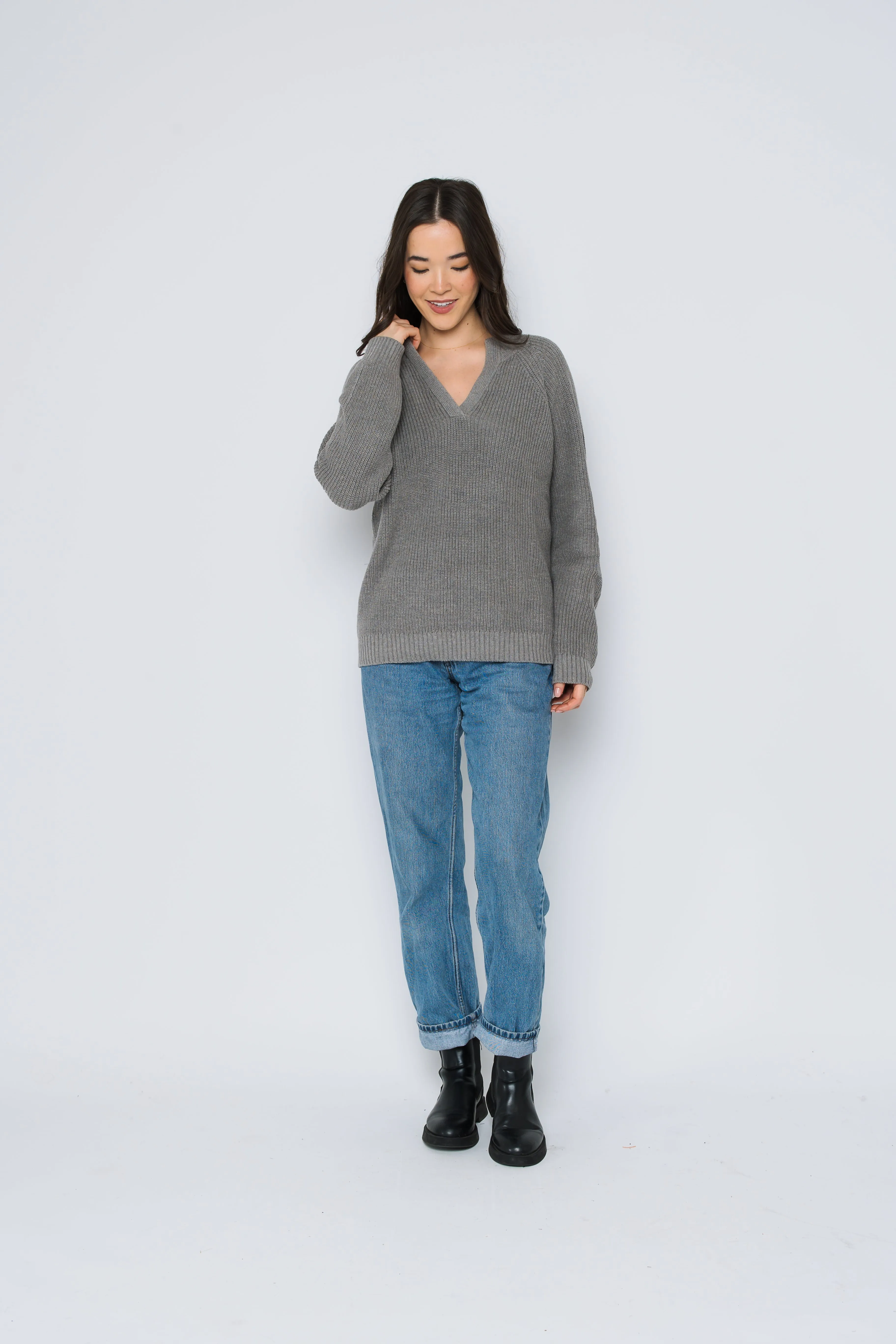 Christy-Mock Neck Split Front Pullover