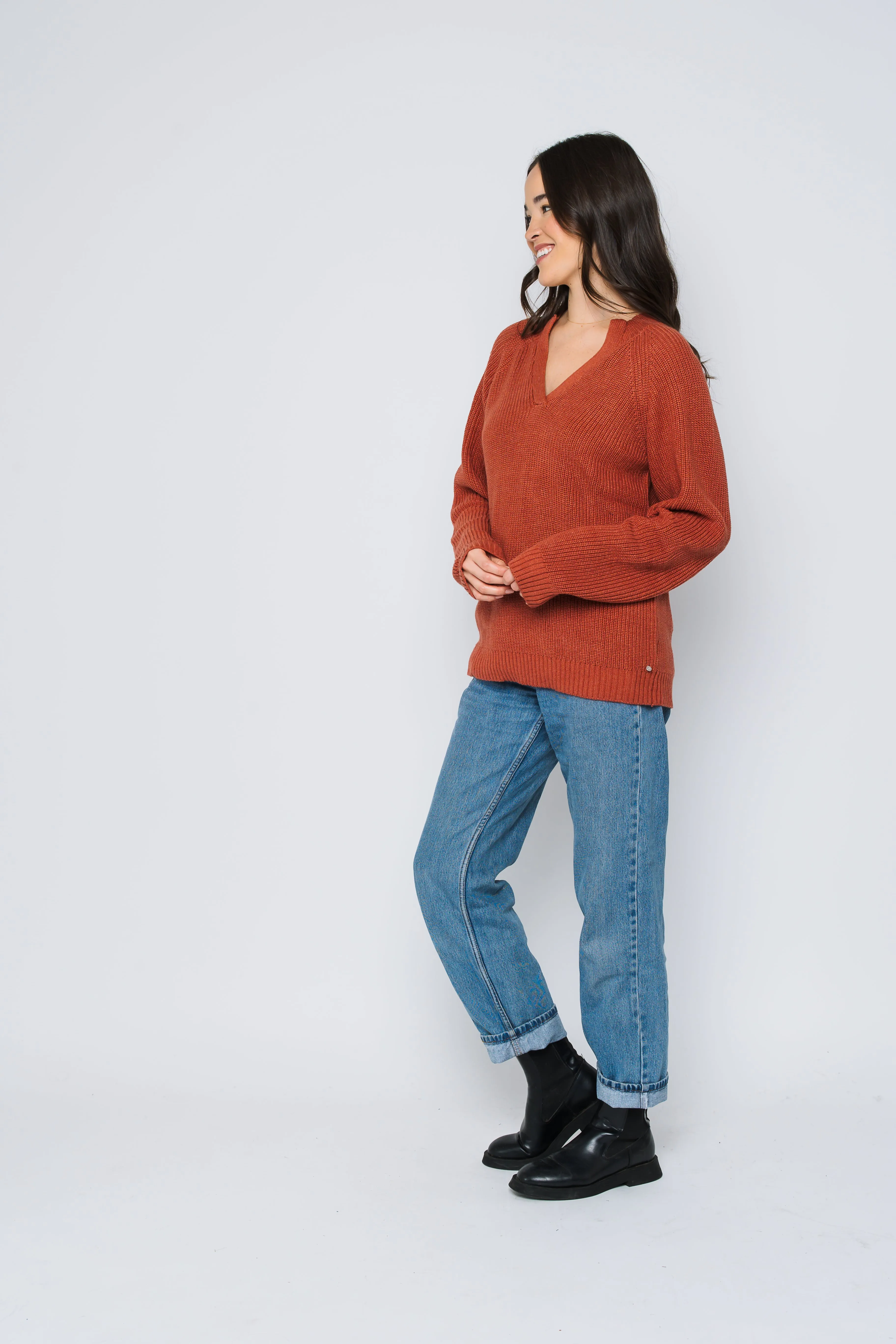 Christy-Mock Neck Split Front Pullover