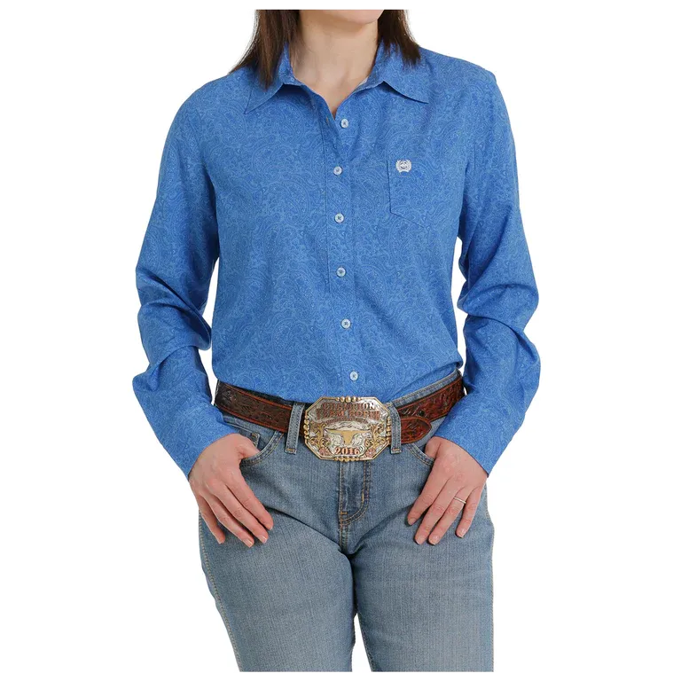 Cinch Women's Long Sleeve ArenaFlex Button Shirt- Blue