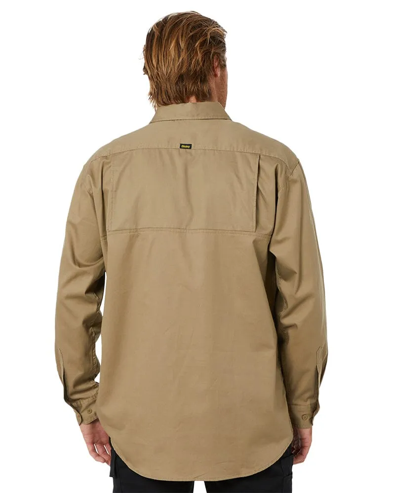 Closed Front Mens Lightweight LS Drill Shirt - Khaki