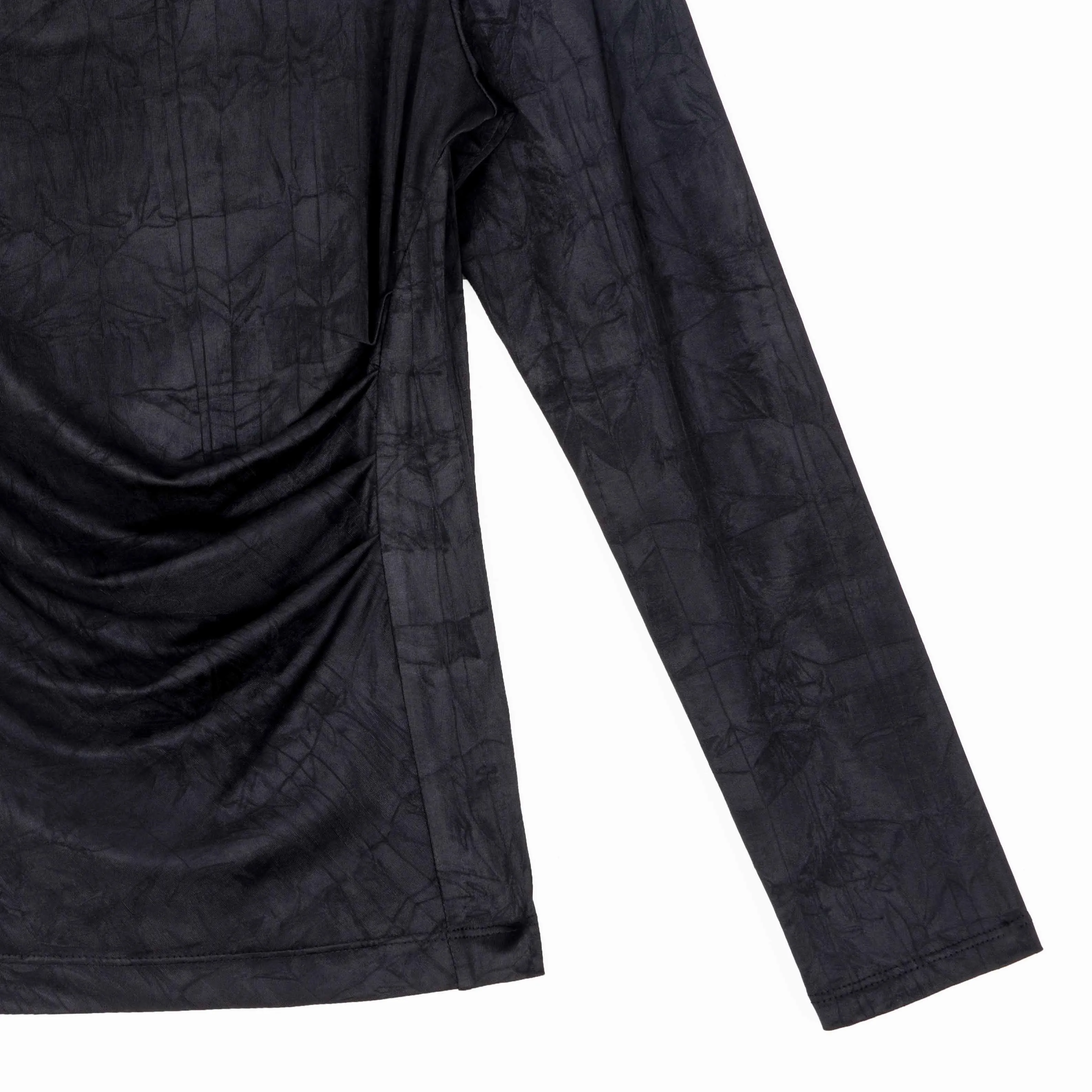 Crushed Silk Knit - Draped Neck Side Ruched Top - Black - Final Sale!