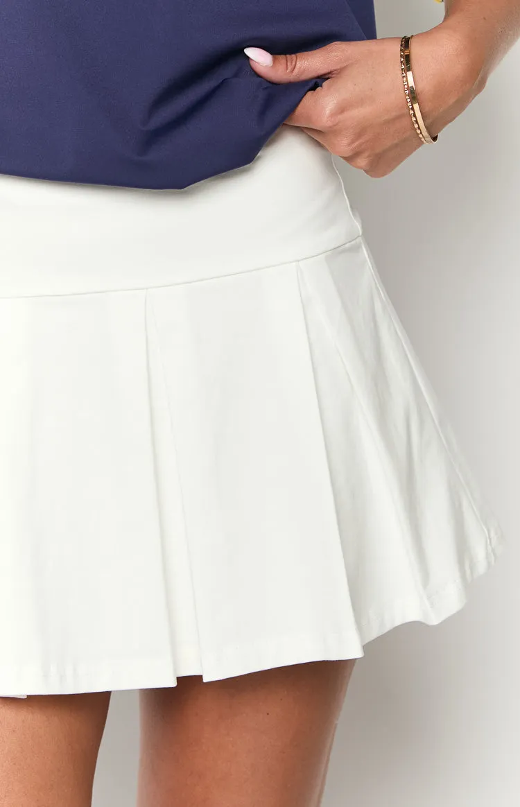 Deluca White Pleated Mini Skirt