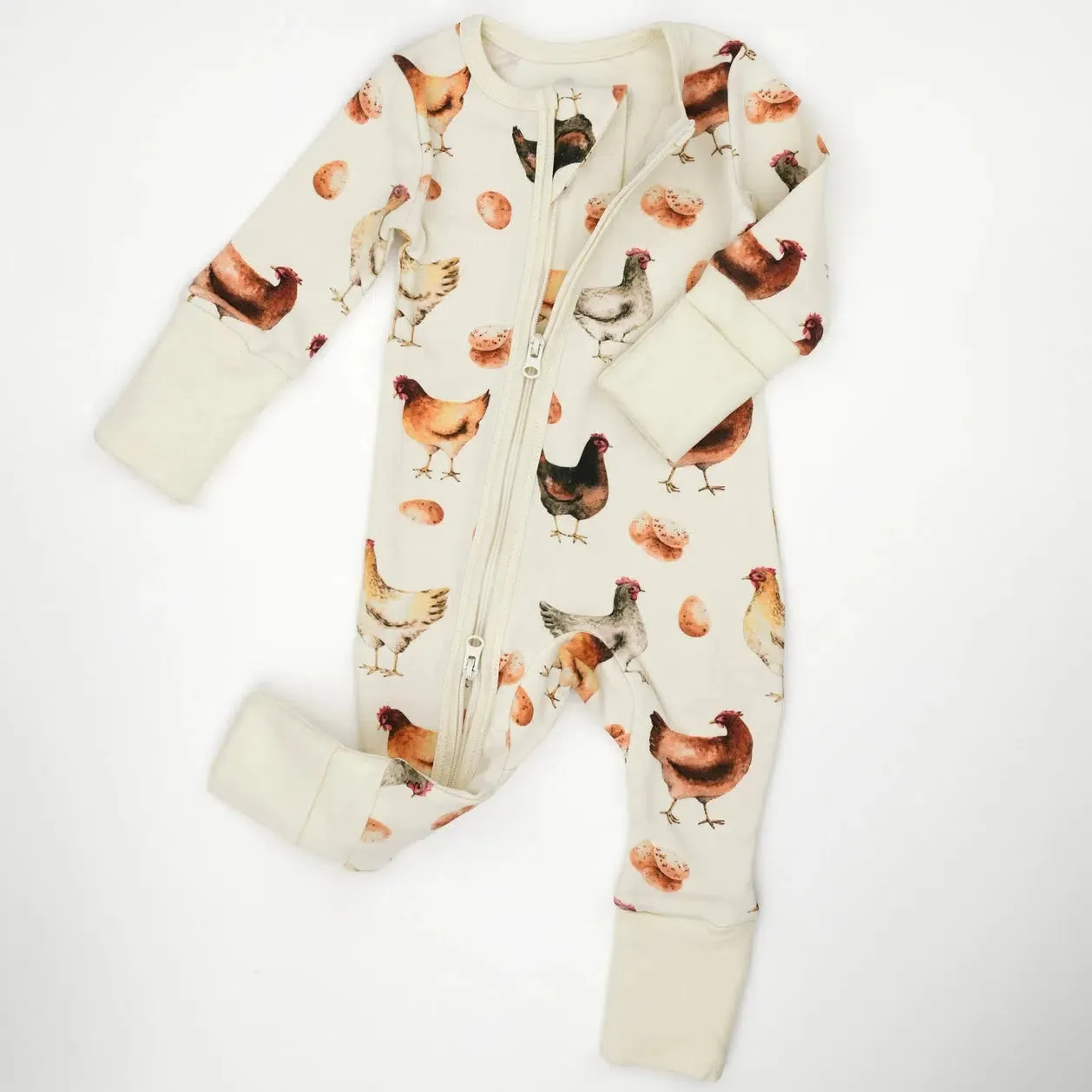 Earthy - Organic Cotton Zipper Sleeper - Chickens