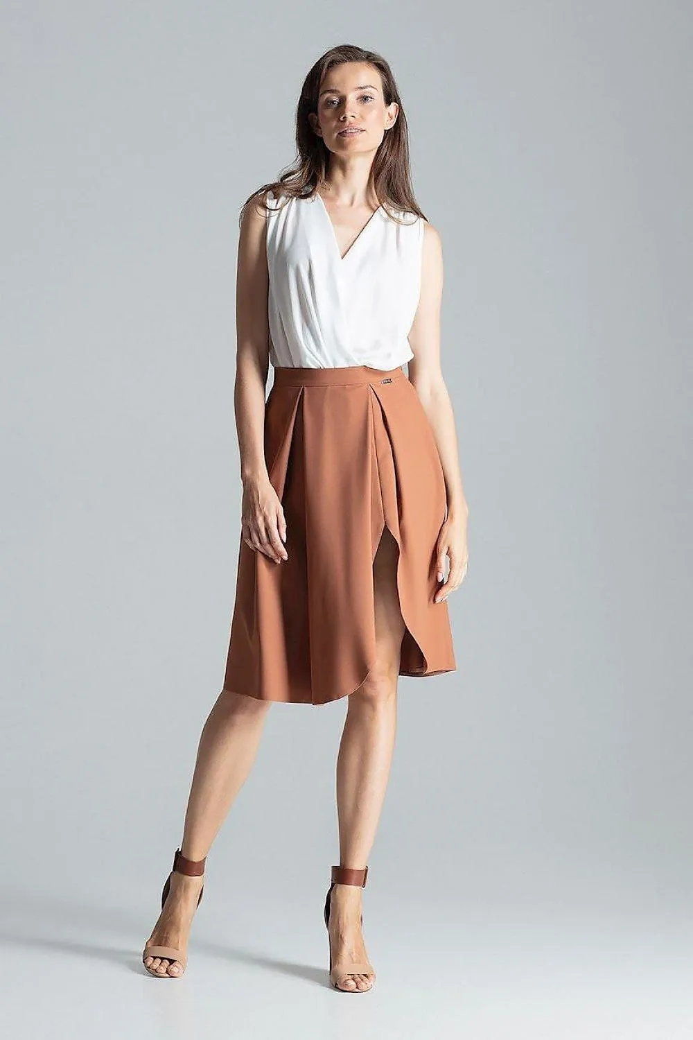 Elegant Asymmetrical Pleated Midi Skirt with Convenient Side Zipper