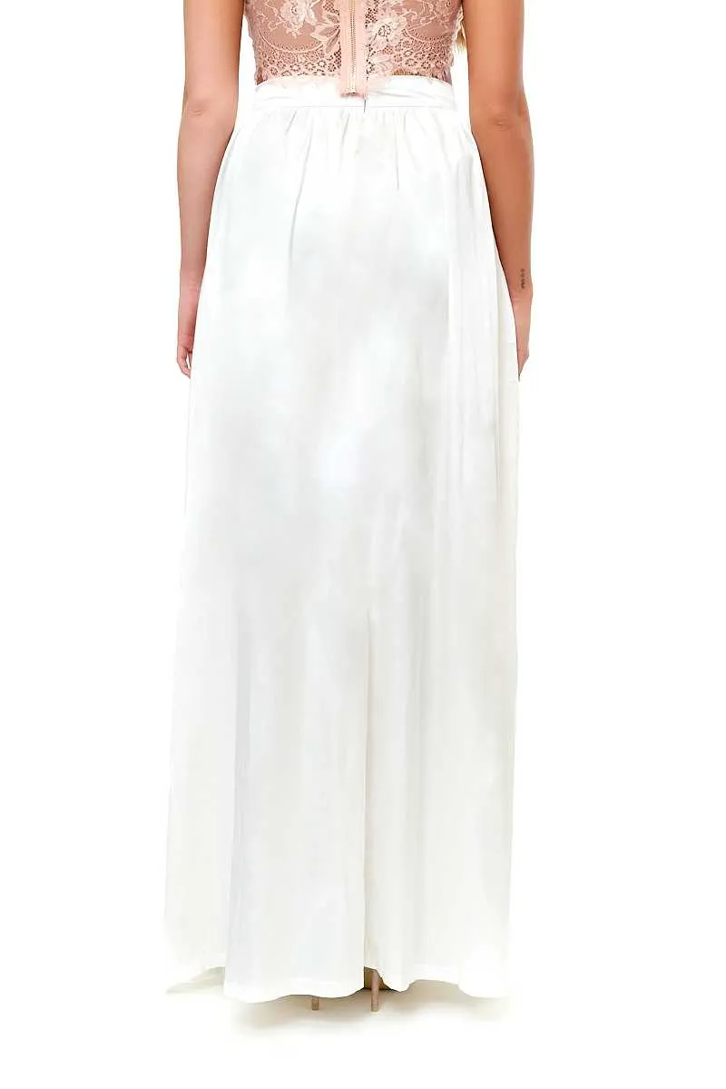 Emmilee - White Satin Split Maxi Skirt