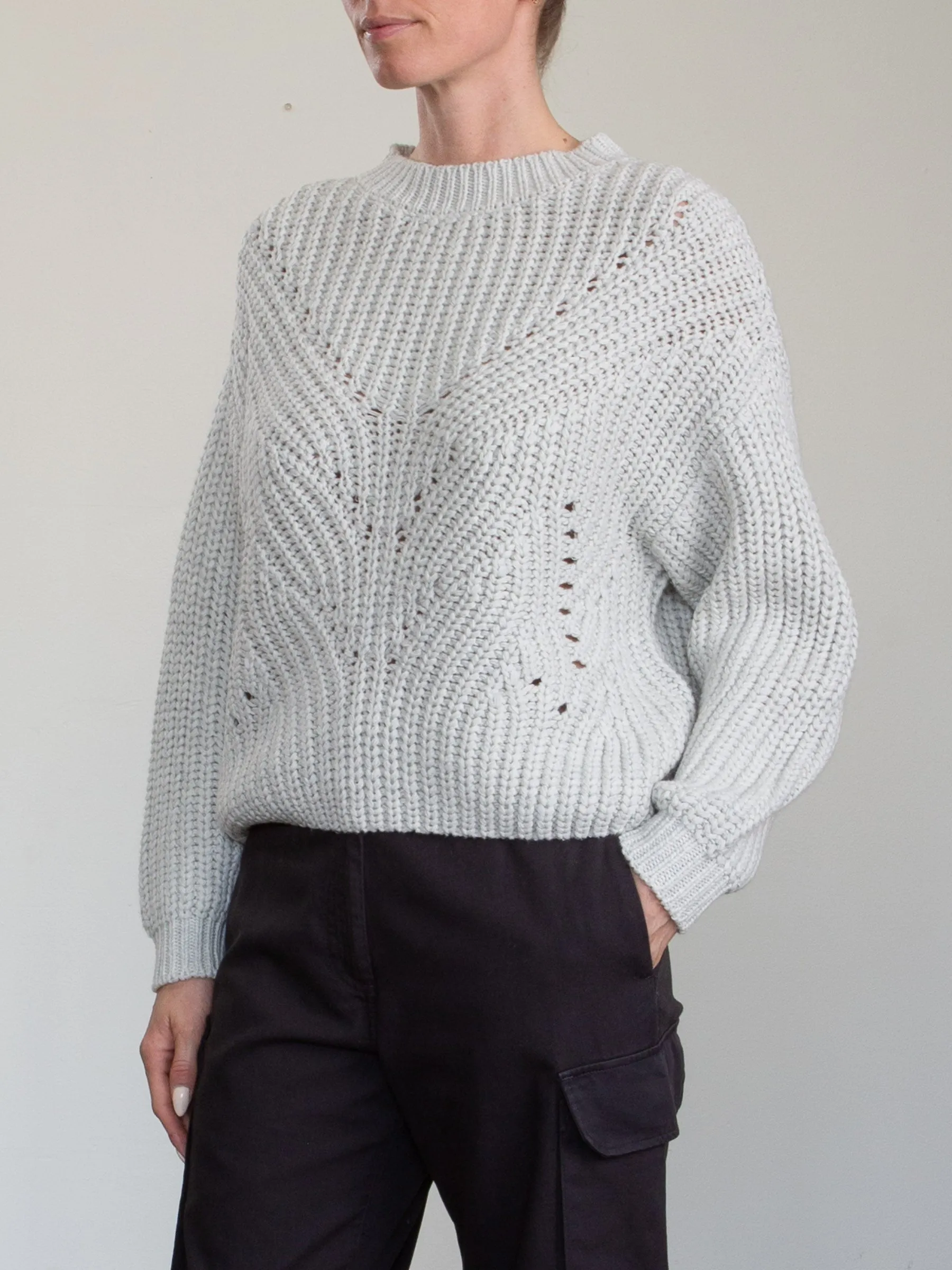 Ersa Crop Cotton Sweater - Stone