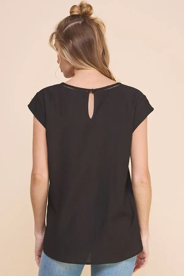 Flowy Textured Short Sleeve V-Neck Blouse