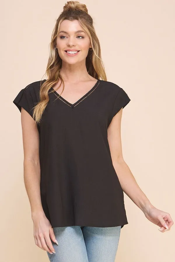 Flowy Textured Short Sleeve V-Neck Blouse