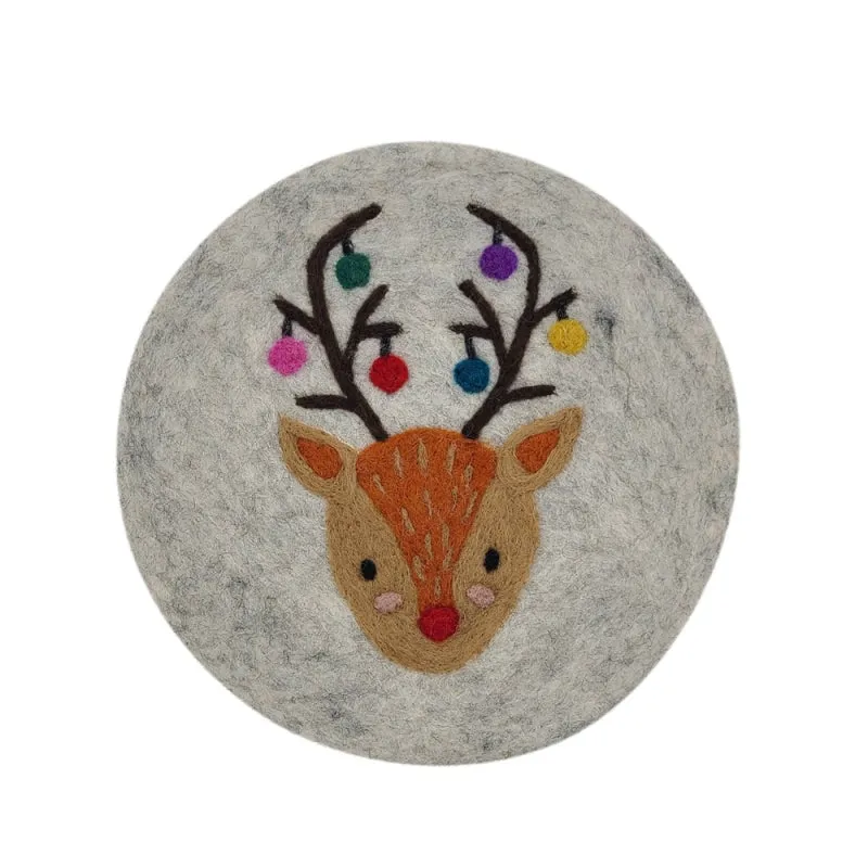 Frida Feeling Christmas Deer Light Grey Fair Trade Felt Trivet