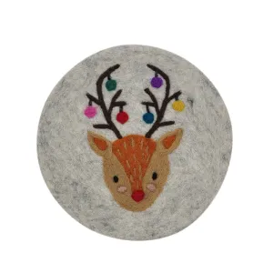 Frida Feeling Christmas Deer Light Grey Fair Trade Felt Trivet