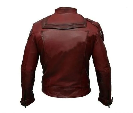 Handmade Galaxy Costume: Men's Guardians Inspired Distressed Red Maroon Leather Jacket