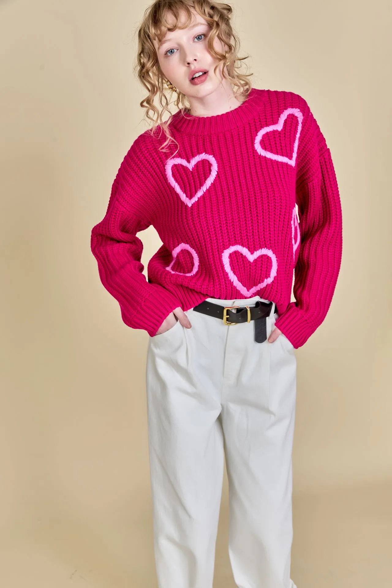 Heart Embroidery Knit Top