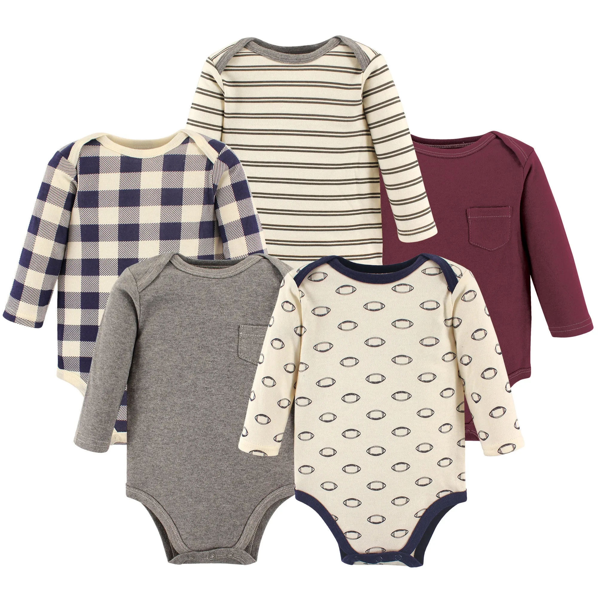 Hudson Baby Cotton Long-Sleeve Bodysuits, Burgundy Football