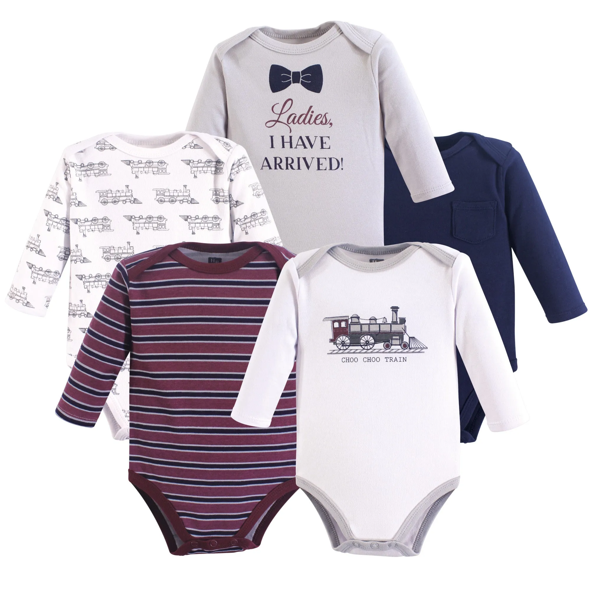 Hudson Baby Cotton Long-Sleeve Bodysuits, Train