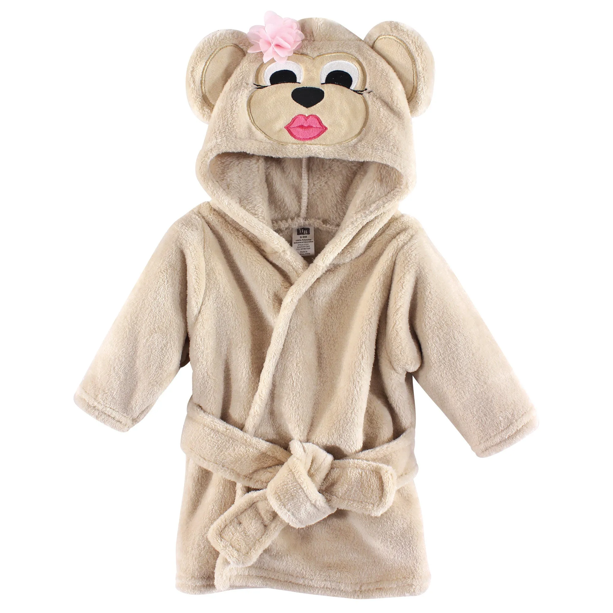 Hudson Baby Plush Animal Face Bathrobe, Miss Monkey