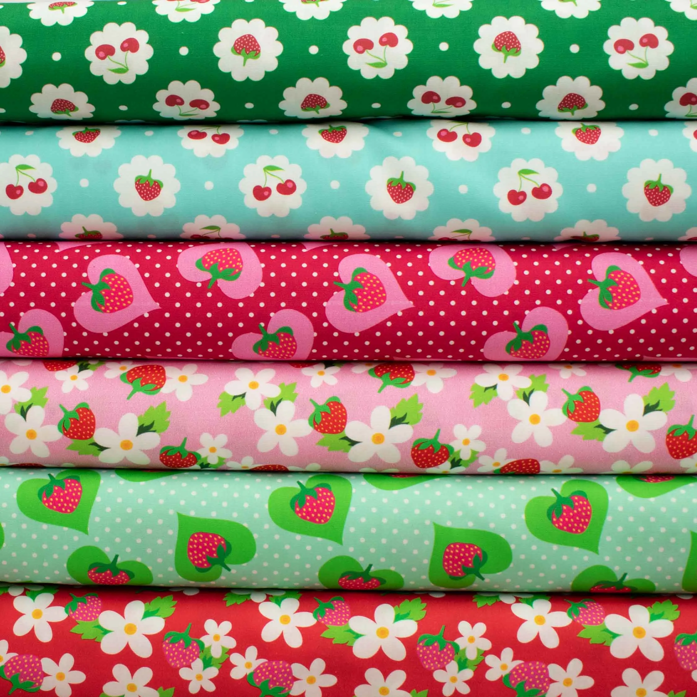 Indie Pop Strawberry Collection #13 Strawberry & Flower on Green Cotton Prints