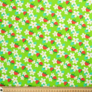 Indie Pop Strawberry Collection #13 Strawberry & Flower on Green Cotton Prints