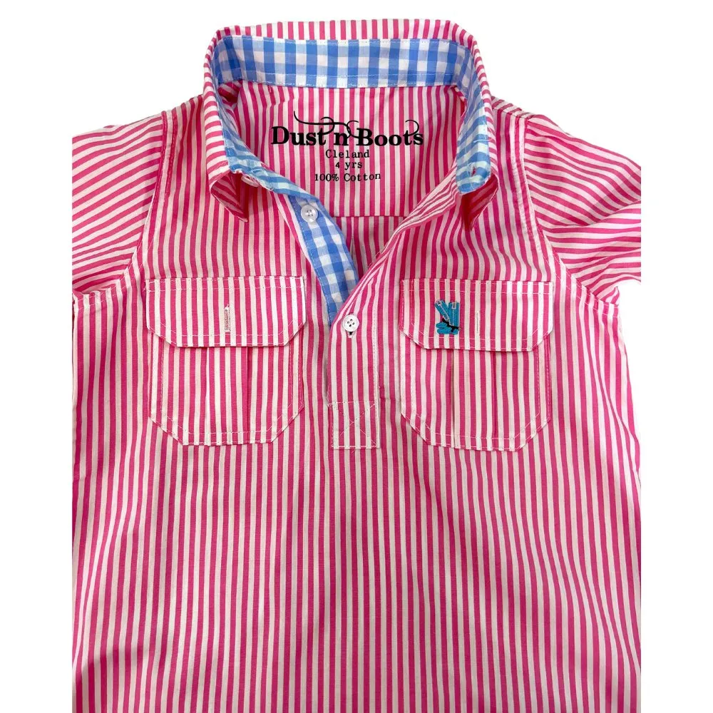 Kids S-Pink Stripe/Blue Check Trim