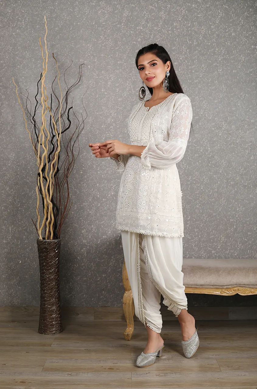 Kudi with a Swag!! - Lucknowi Kurta with Tulip Pants 2.0- OFF WHITE