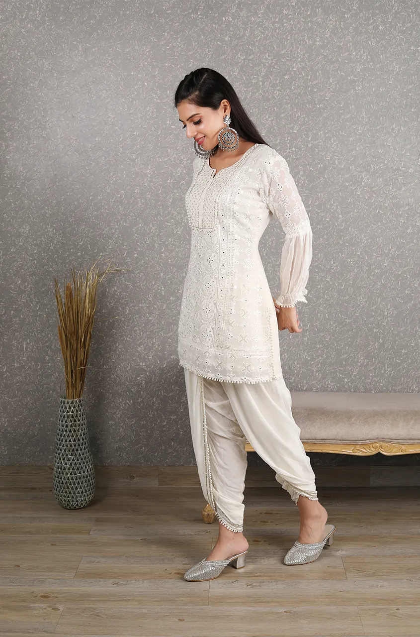 Kudi with a Swag!! - Lucknowi Kurta with Tulip Pants 2.0- OFF WHITE