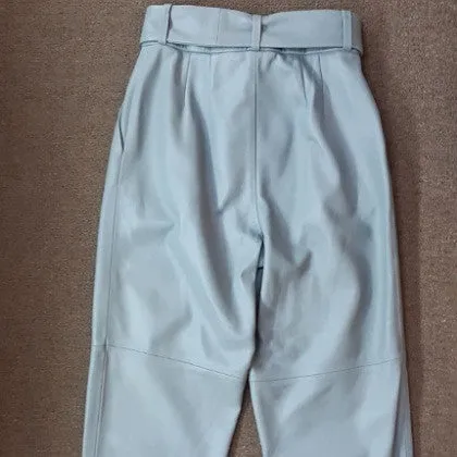 LEATHER TROUSERS BELTED HIGH WAISTED CLOUD SIZE 2